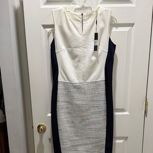 Tahari Cream and Black Midi Dress